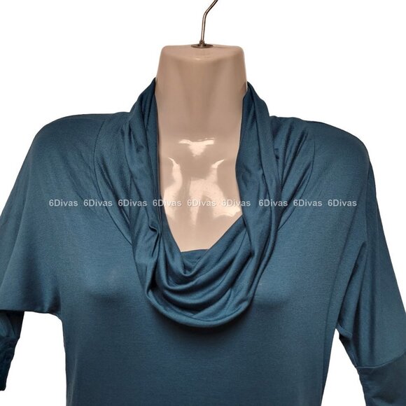 𝅺BLUE Tunic with Cowl Neck Stretchy Top- Size M - Picture 3 of 7